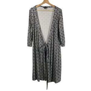 Felicity & Coco Womens Geometric Tie Front Duster Cardigan Black White Sz S